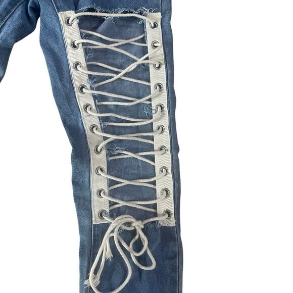 Y2K Corset Lace Up High Rise Denim Blue Jeans ASO ALT Lara Katseye Size M 28x30 - Picture 4 of 12